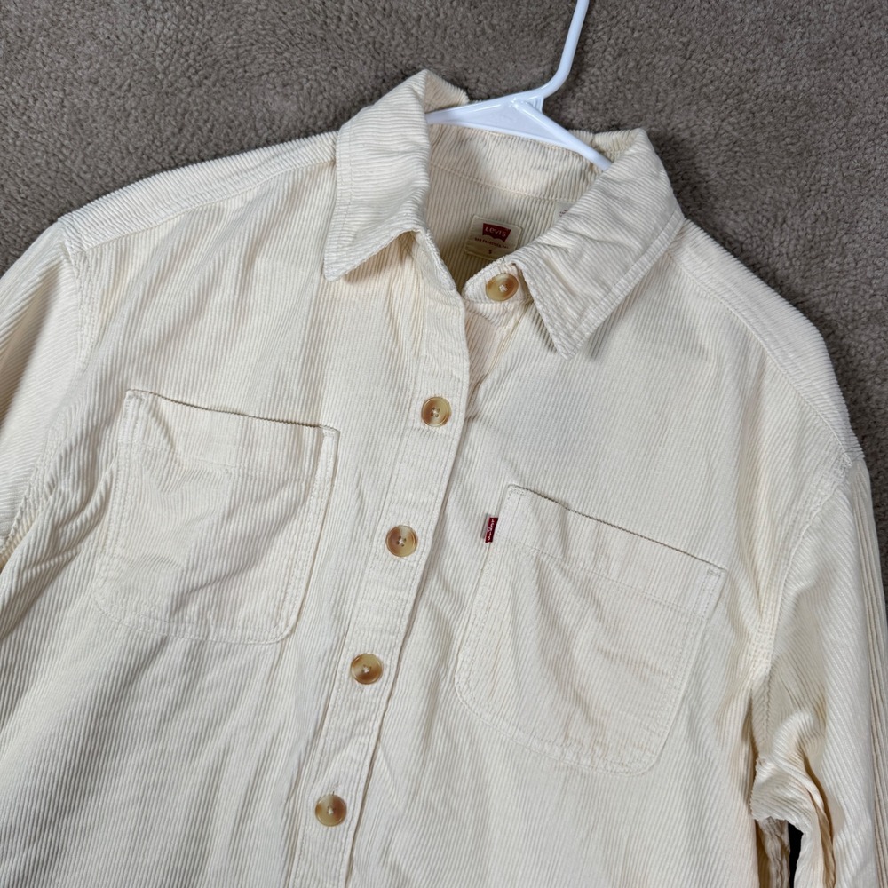 Levi's Corduroy Shacket Shirt Women Small Cream Long Sleeve Button Down Cotton